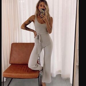 Princess Polly Callie Jumpsuit Scoop Neck Ribbed Beige Women's Size US 12